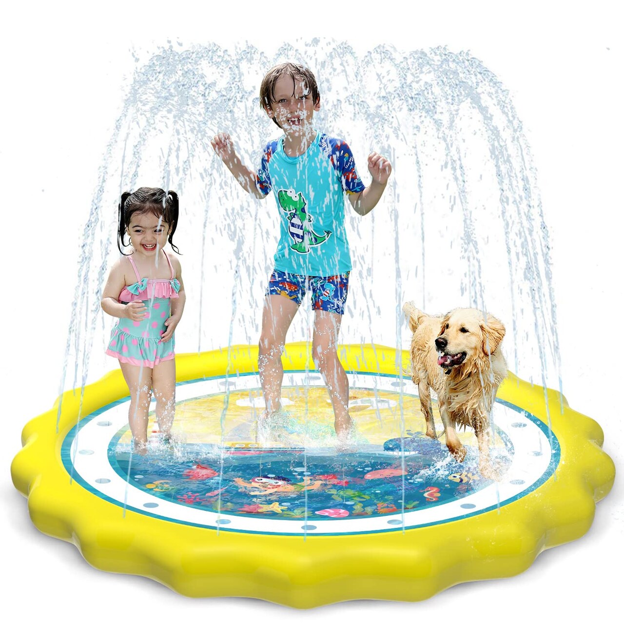 Kids Sprinklers for Outside, Splash Pad for Toddlers & Baby Pool 3-in-1 60" Water Toys Gifts for 1 2 3 4 5 Year Old Boys Girls Splash Play Mat (Ocean)